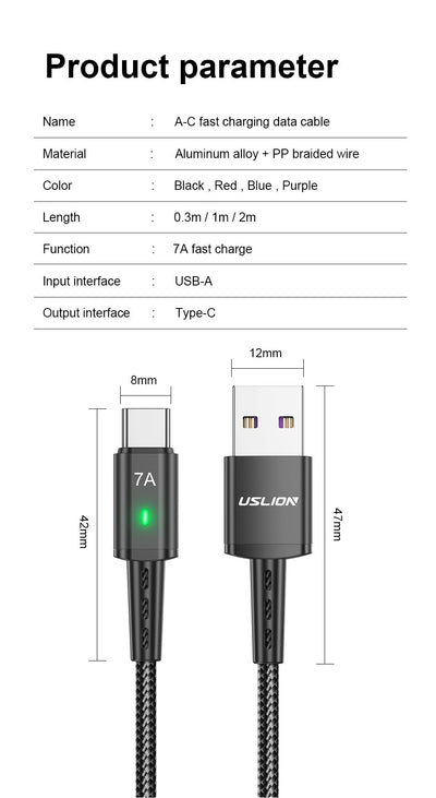 7A Android Braided Lengthened 2M Charging Cable