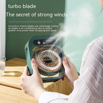 Air Conditioning Desk Fan, Misting, Air Cooling, USB Rechargeable, Humidifier, 3 Wind Speeds