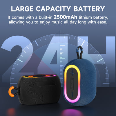 JYX L1Black Portable Bluetooth Speaker, Mini, Wireless, DJ Lights, Rich Stereo Bass, Aux, IPX7 Waterproof