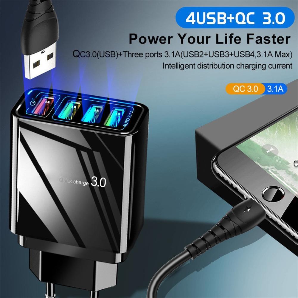 Illuminated 4USB Mobile Phone Charger, 3A Charging Head