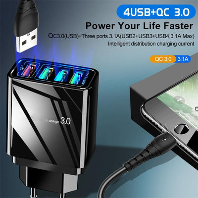 Illuminated 4USB Mobile Phone Charger, 3A Charging Head