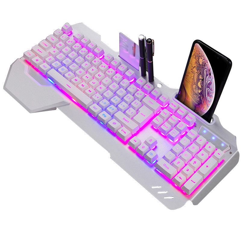 RGB Ergonomic Wired Gaming Keyboard, Phone Holder, Pen Holder