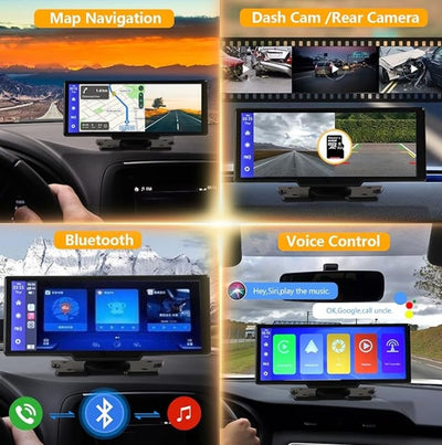 Portable, Wireless, Apple Car play, 2.5K Camera, 1080P Back Cam, 9.3inches, Android Auto Car Play, Bluetooth, GPS Navigation, Touch Screen, FM Radio System