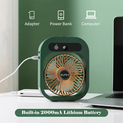 Air Conditioning Desk Fan, Misting, Air Cooling, USB Rechargeable, Humidifier, 3 Wind Speeds