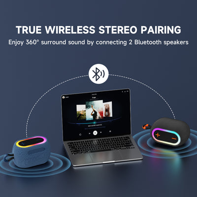 JYX L1Black Portable Bluetooth Speaker, Mini, Wireless, DJ Lights, Rich Stereo Bass, Aux, IPX7 Waterproof
