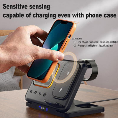 5 In1 15W Wireless Fast Charger Dock, LED Digital Alarm Clock