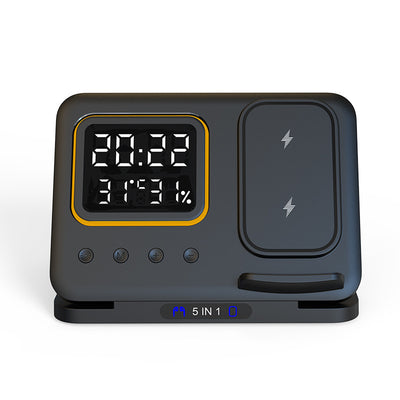 5 In1 15W Wireless Fast Charger Dock, LED Digital Alarm Clock