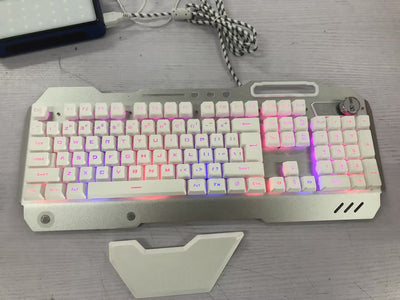 RGB Ergonomic Wired Gaming Keyboard, Phone Holder, Pen Holder