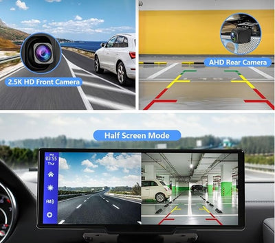 Portable, Wireless, Apple Car play, 2.5K Camera, 1080P Back Cam, 9.3inches, Android Auto Car Play, Bluetooth, GPS Navigation, Touch Screen, FM Radio System
