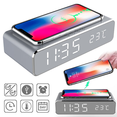 LED Alarm Clock, Wireless Charger, Desktop, Thermometer