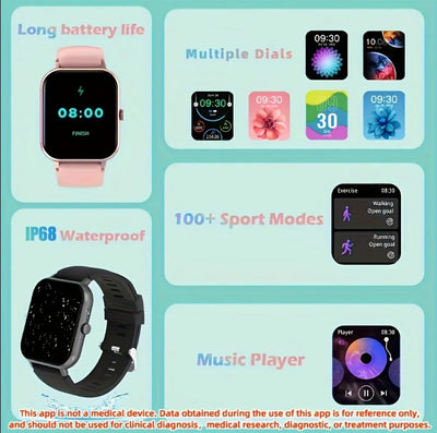 Square Smartwatch BT Call Heart Rate Sport Mode Fitness Tracker Waterproof Smart Watch For IOS Android