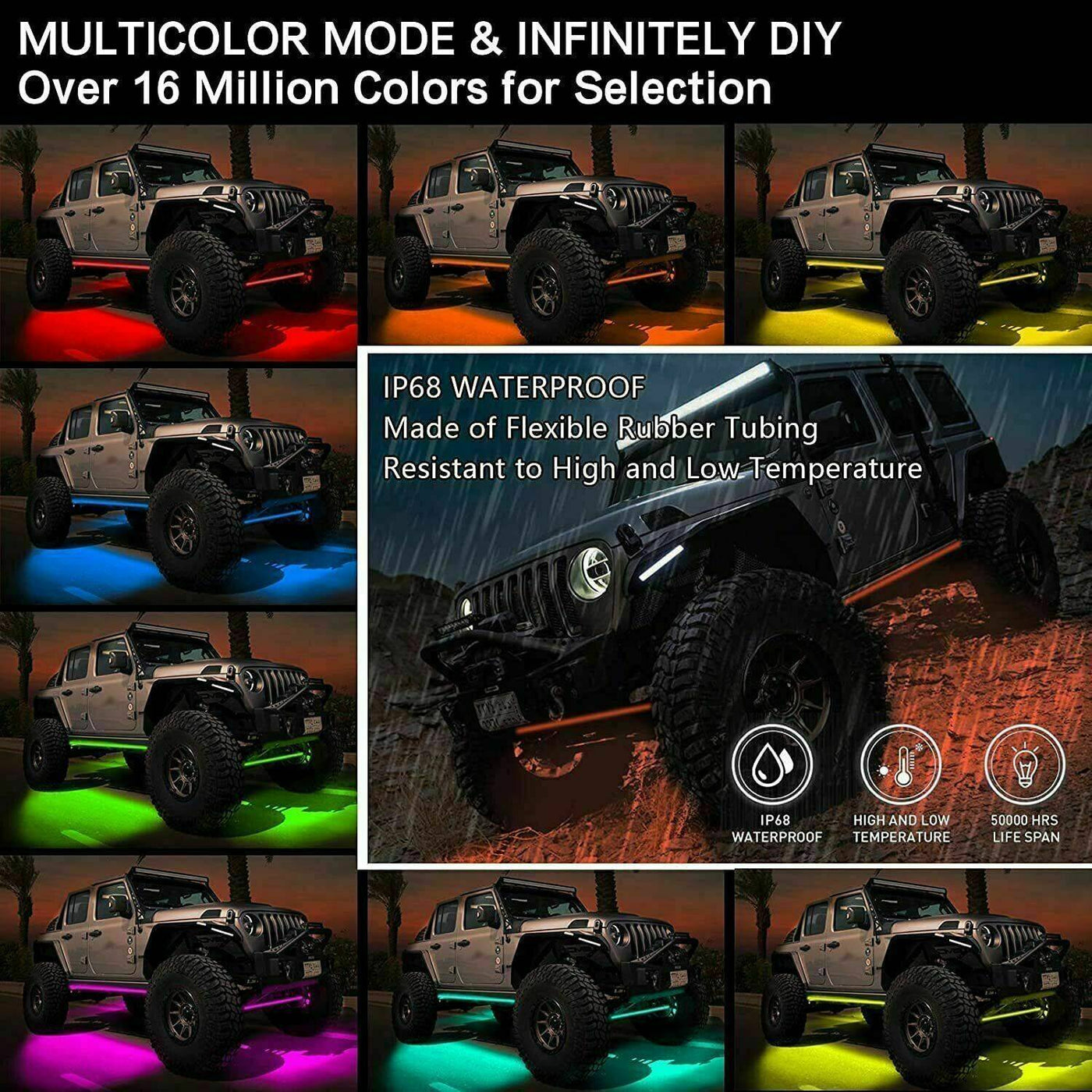 Car Underglow, Neon Accent, Strip Lights Kit, RGB, Million Multi-Color