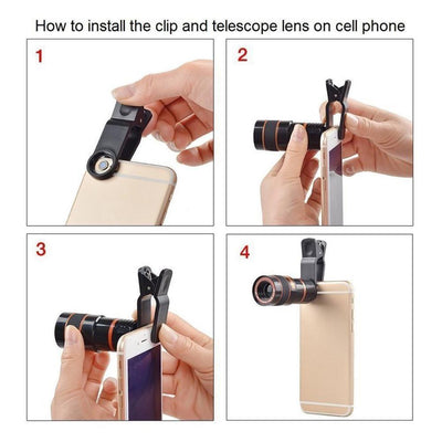 HD 8X Clip On Optical Zoom Telescope Camera Lens, Universal Mobile Cell Phone