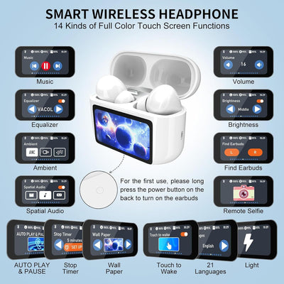 Wireless Earbuds, 5.4 Bluetooth, Touch Screen, ANC ENC Noise Cancelling, Microphone,  Android/IOS