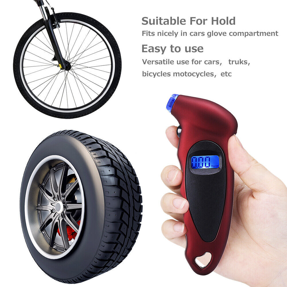 Digital Tire Pressure Gauge, LCD, Tyre Air Monitoring Meter, 150PSI, High Precision Handheld Tester Tool