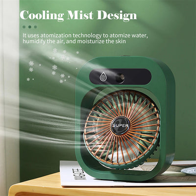 Air Conditioning Desk Fan, Misting, Air Cooling, USB Rechargeable, Humidifier, 3 Wind Speeds