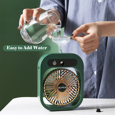 Air Conditioning Desk Fan, Misting, Air Cooling, USB Rechargeable, Humidifier, 3 Wind Speeds