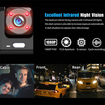 Dash Cam, FHD 1080P, Front/Rear, Dual Lens, G-Sensor