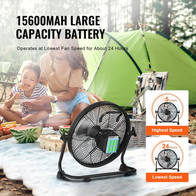 VEVOR Cordless Fan, Portable, Quiet, 360 Degree Pivoting Head, Stepless Speed Regulation, High Velocity, Cordless, Heavy Duty Metal