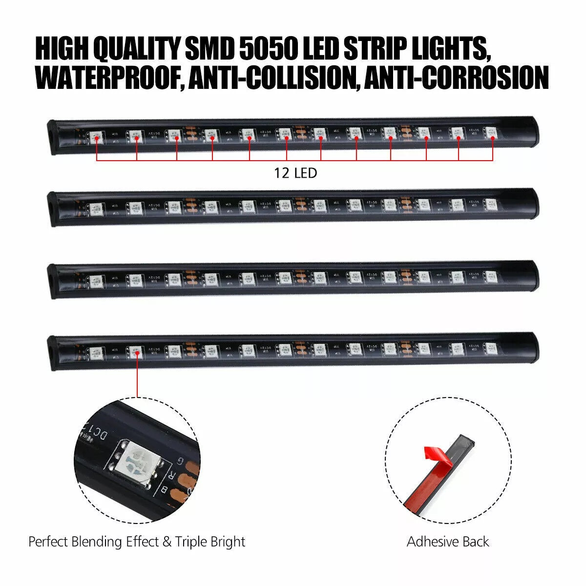 LED, RGB Interior Atmosphere Strip Light, USB Wireless Remote, Music Control
