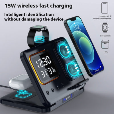 5 In1 15W Wireless Fast Charger Dock, LED Digital Alarm Clock