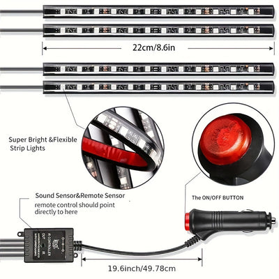 LED, RGB Interior Atmosphere Strip Light, USB Wireless Remote, Music Control