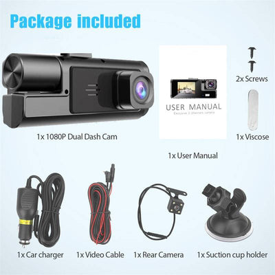 Dash Cam, FHD 1080P, Front/Rear, Dual Lens, G-Sensor